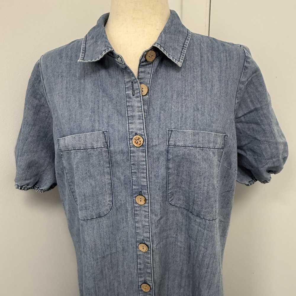 Y2K 90s Denim Western Cowgirl Women's Duster Long Shirt Jean Dress Large Prairie - Picture 3 of 10